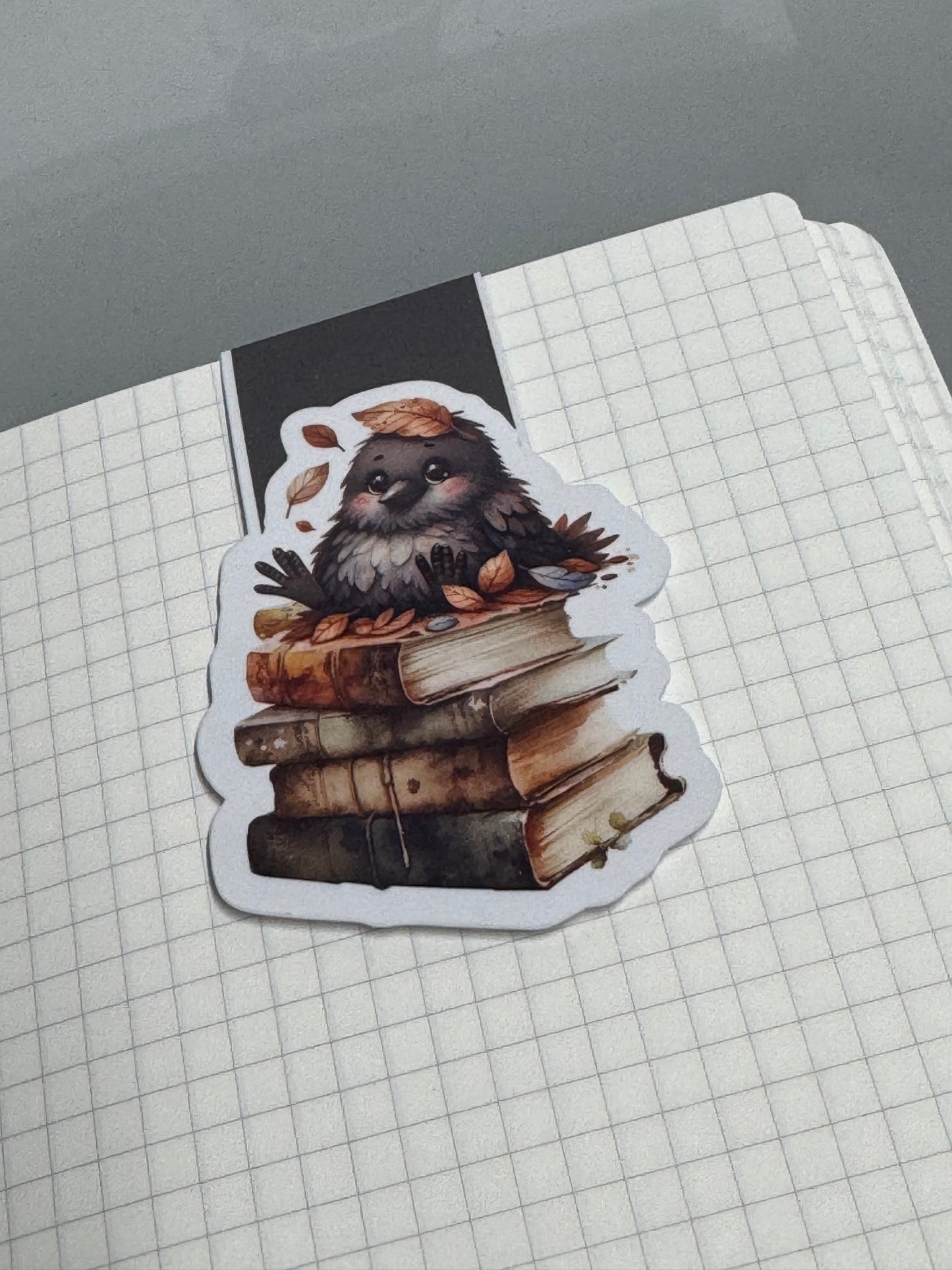 Magnetic Bookmark | Watercolour Crow on Books