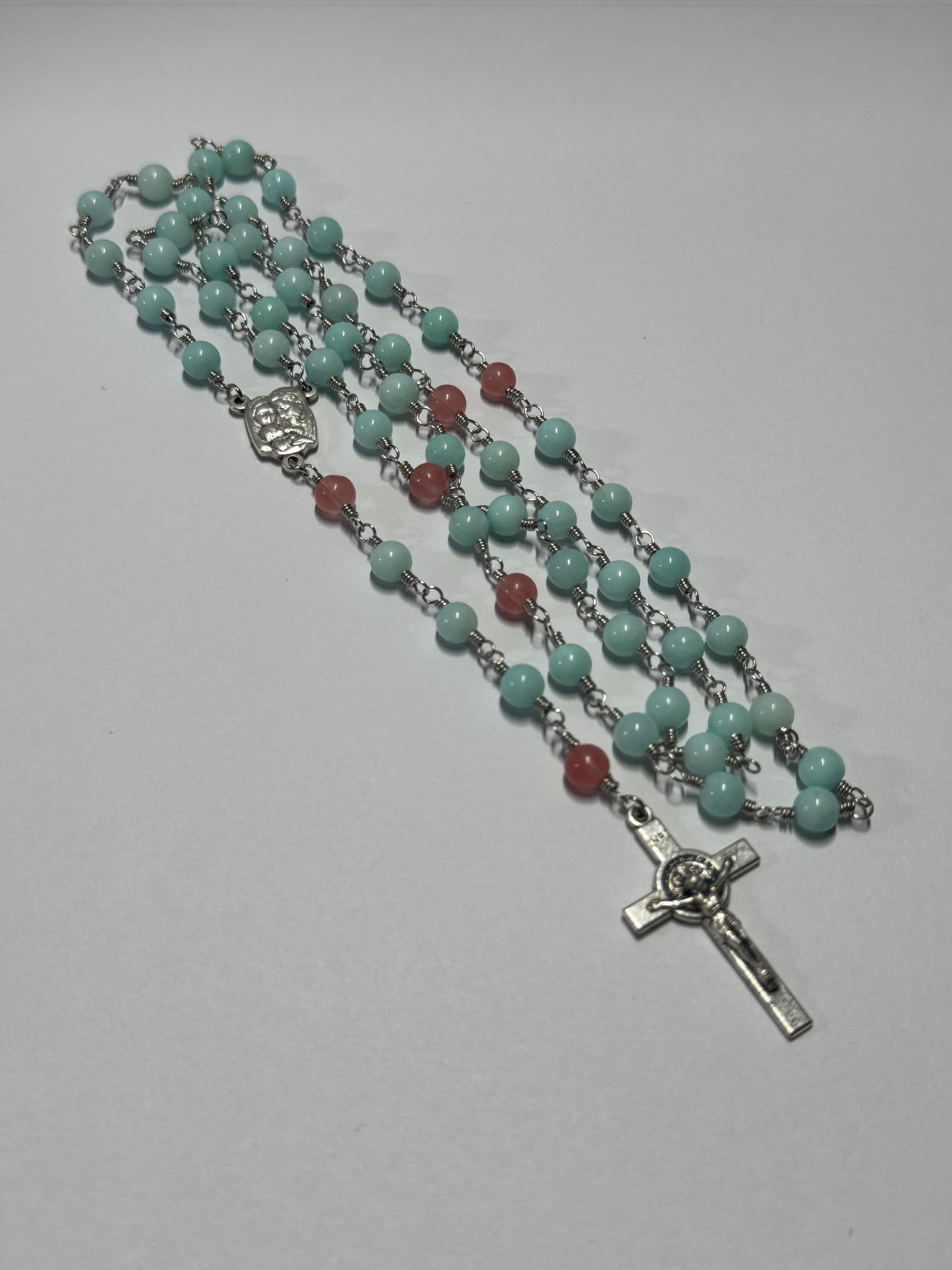 Rosary | Fresh Grace | Mint Glass and Coral Accent | R0006