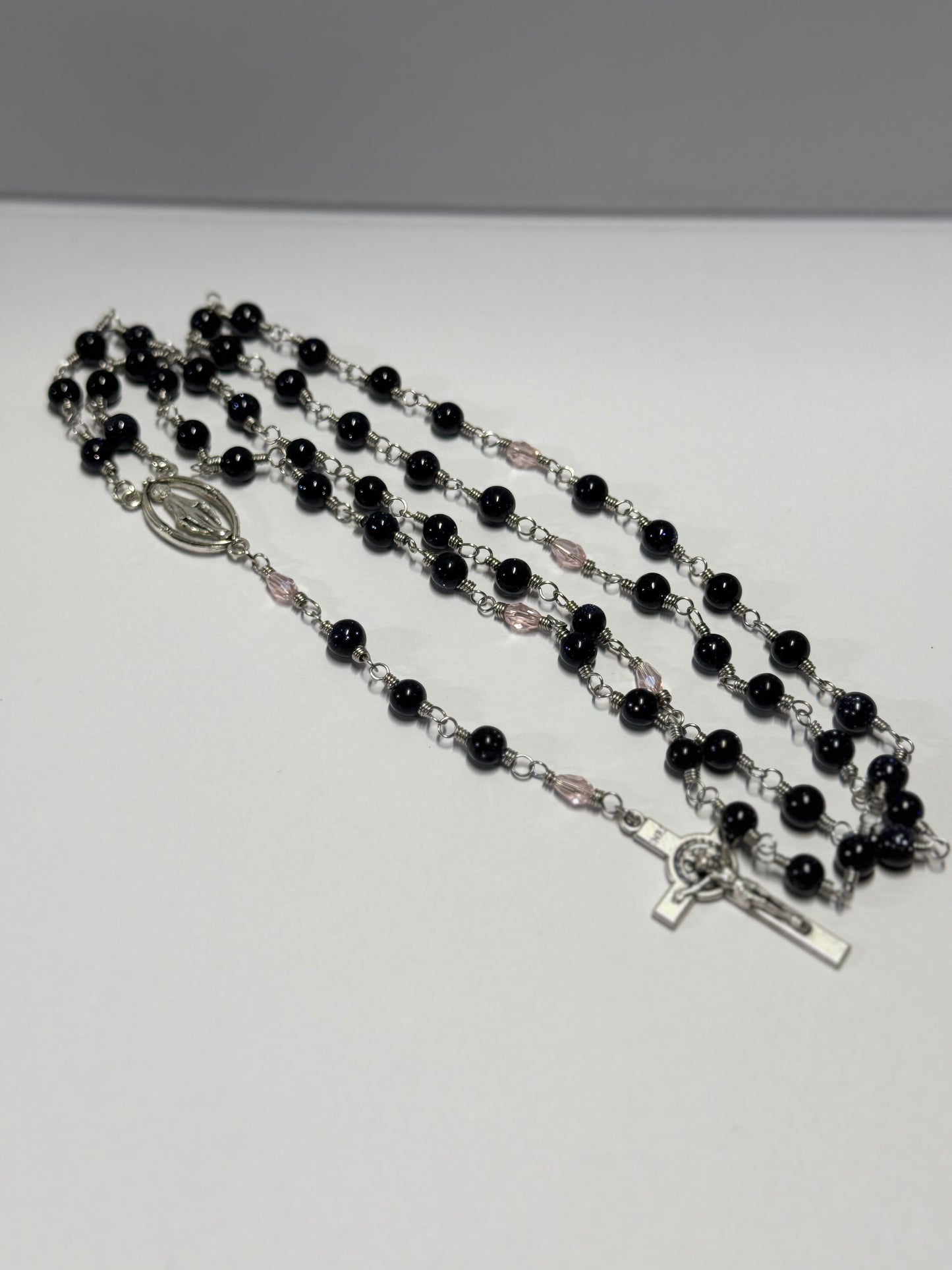 Rosary | Radiant Night | Blue Goldstone & Pink Facet Bead | R0012
