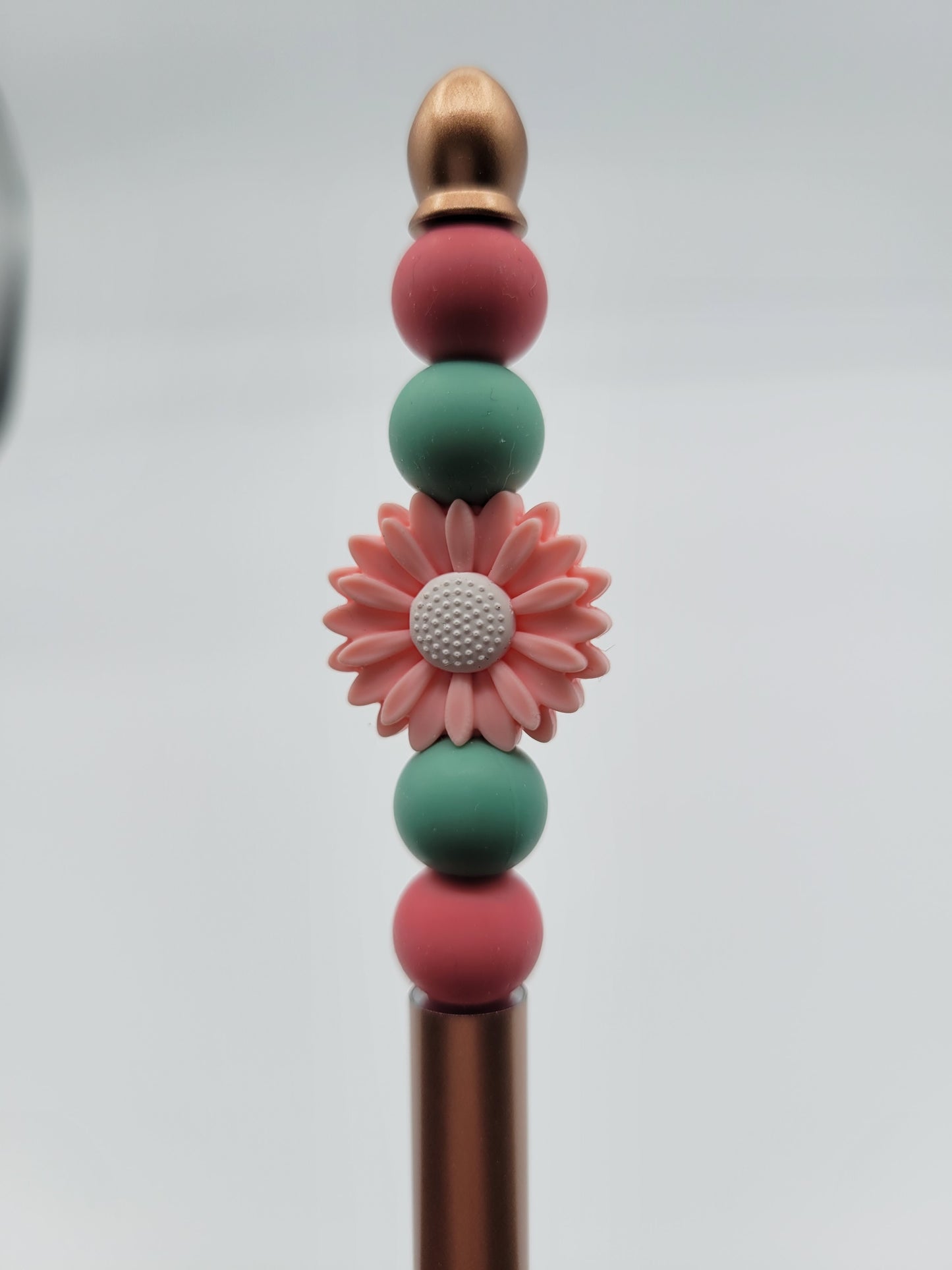 Rose Gold Daisy Beaded Refillable Metal Pen