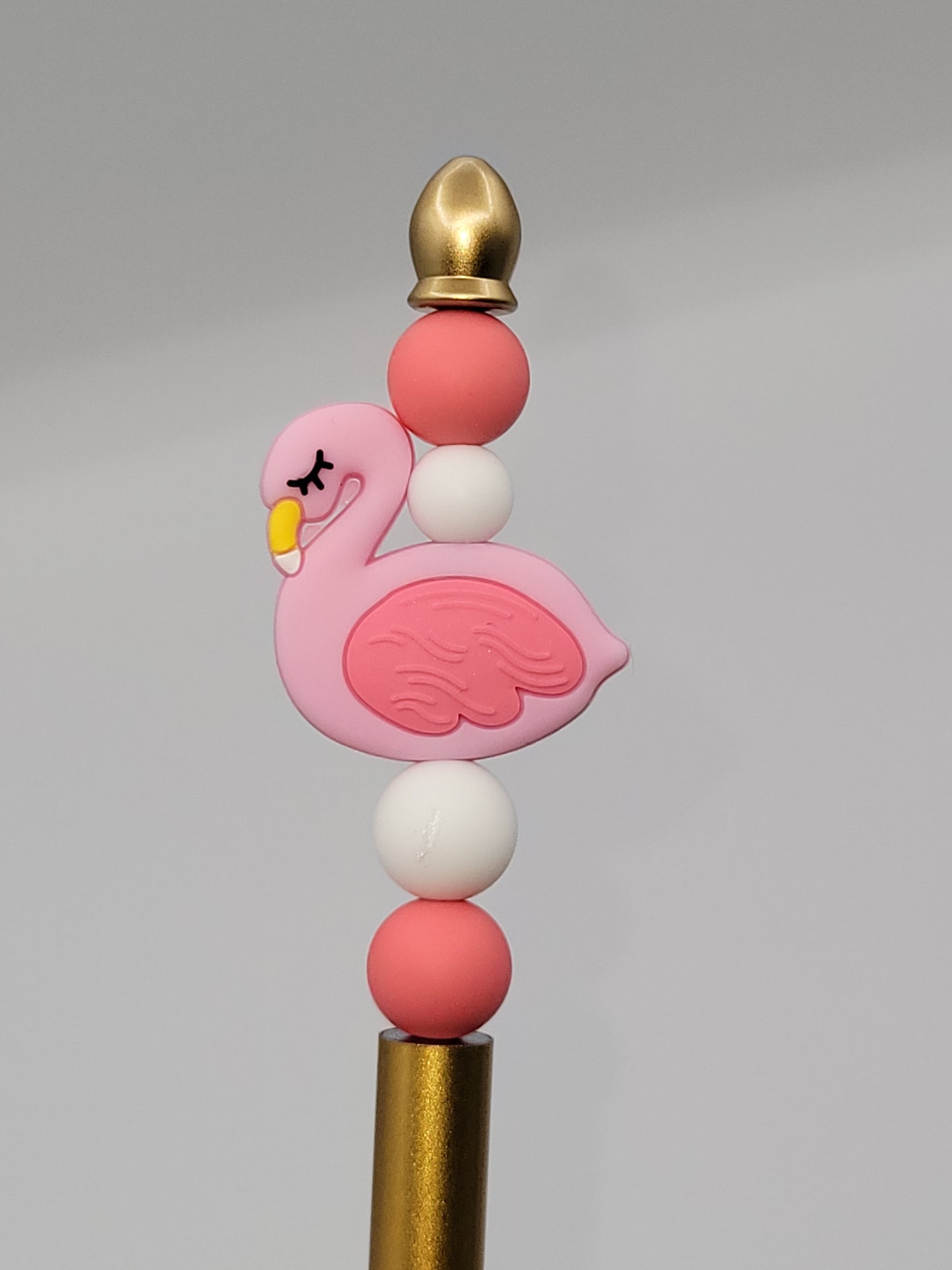 Flirty Flamingo Beaded Refillable Metal Pen