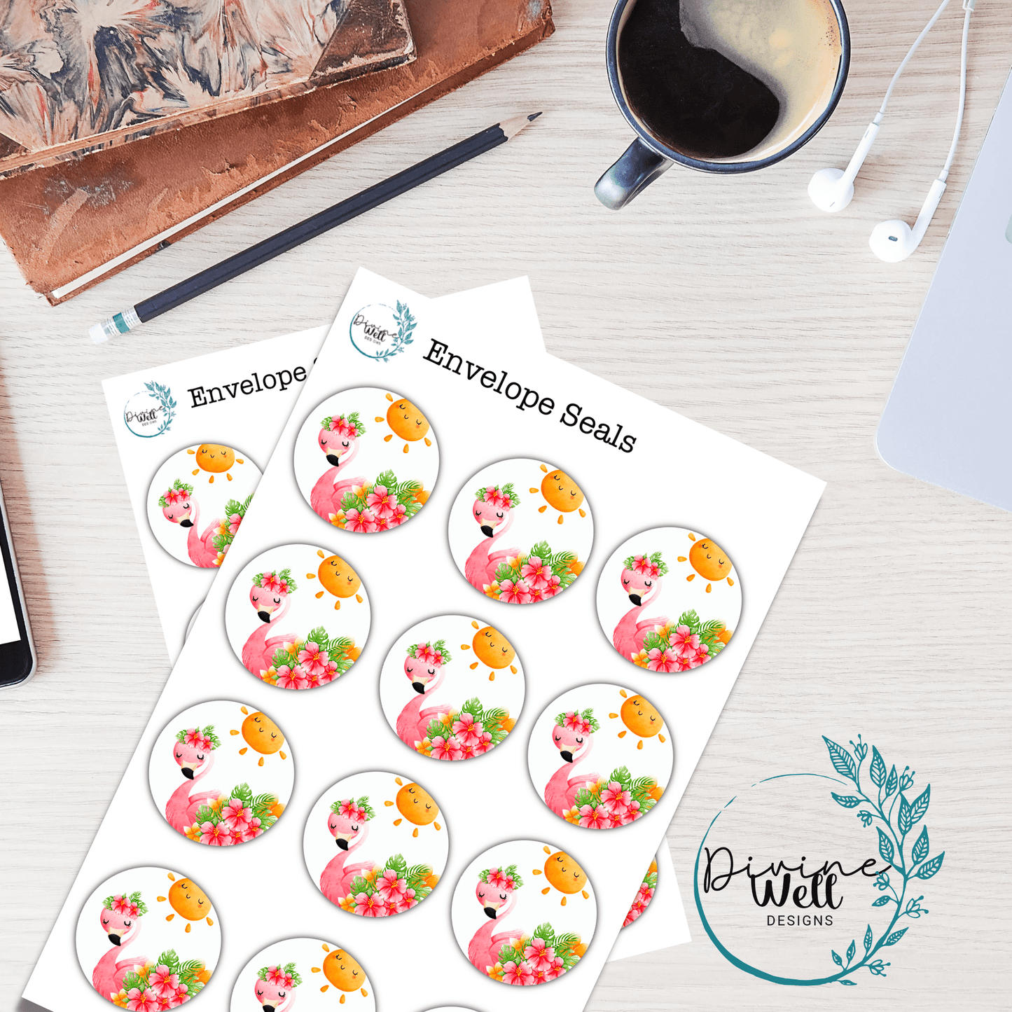 0094- Pink Flamingoes - Envelope Seals