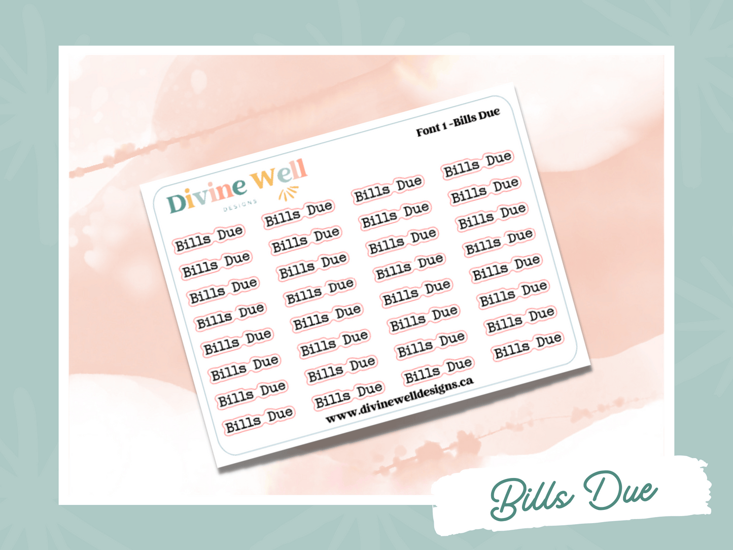 F01.0002 | Bills Due Script | Planner Stickers