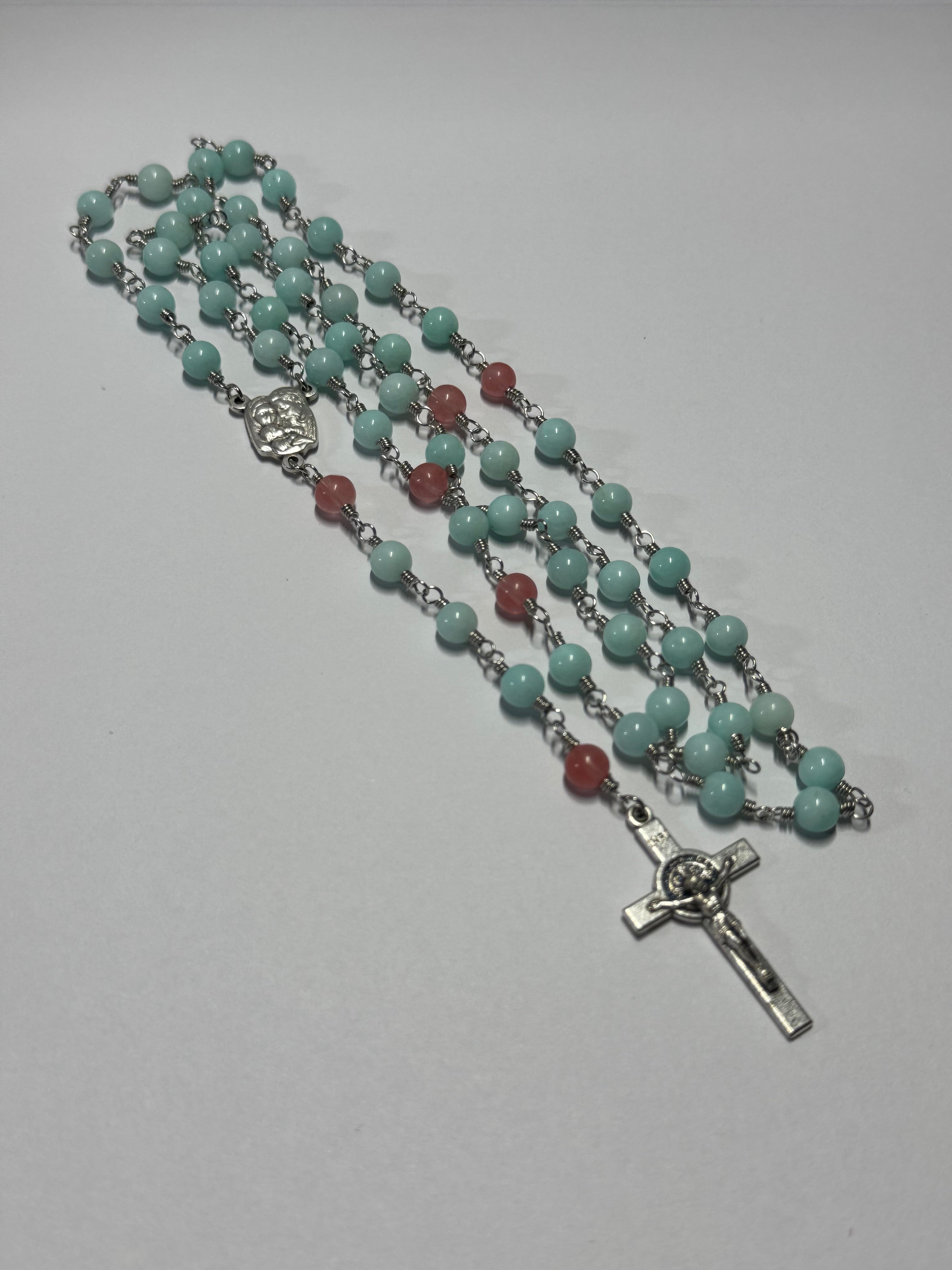Rosary | Fresh Grace | Mint Glass and Coral Accent  | R0006
