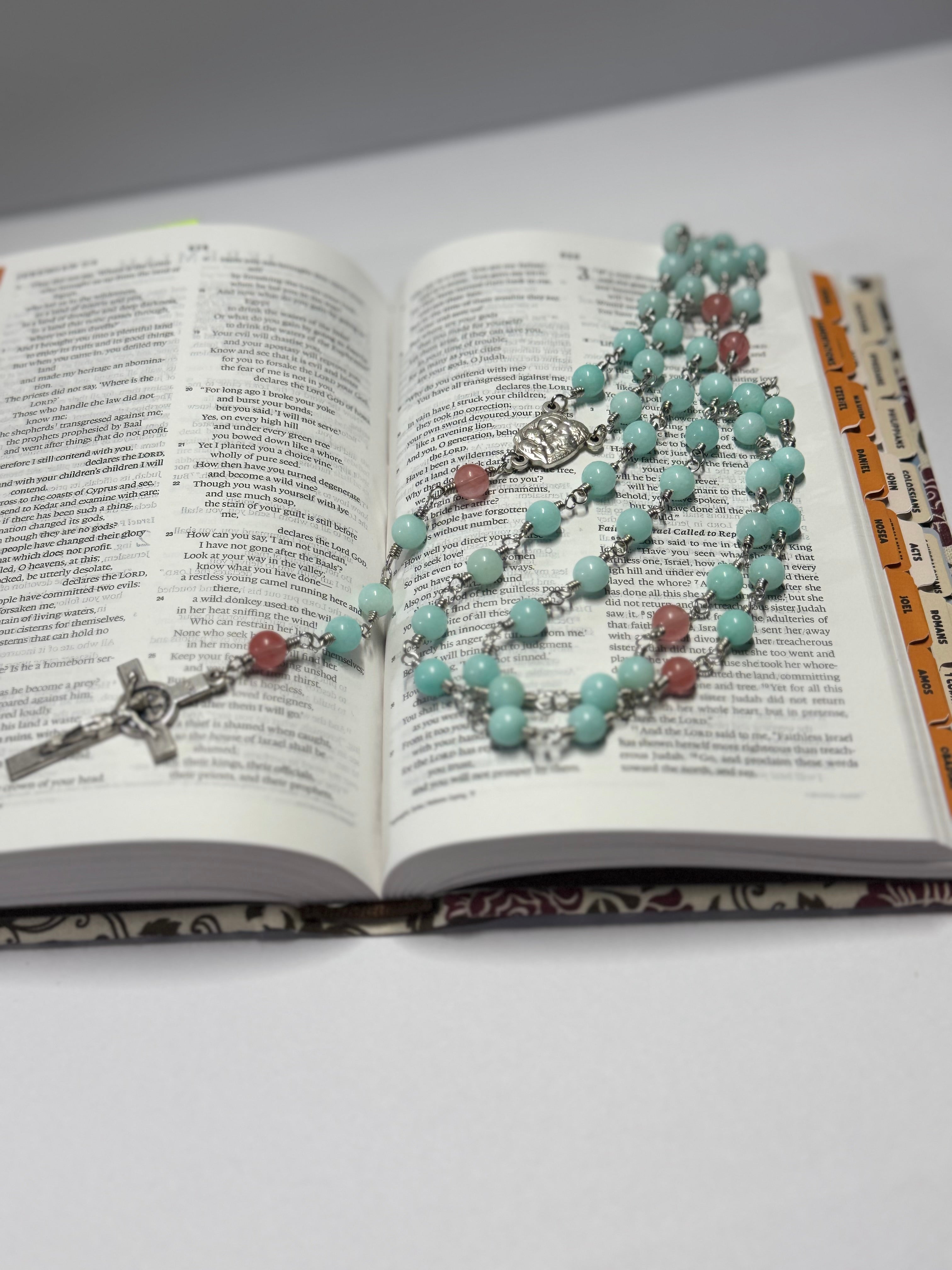Rosary | Fresh Grace | Mint Glass and Coral Accent  | R0006
