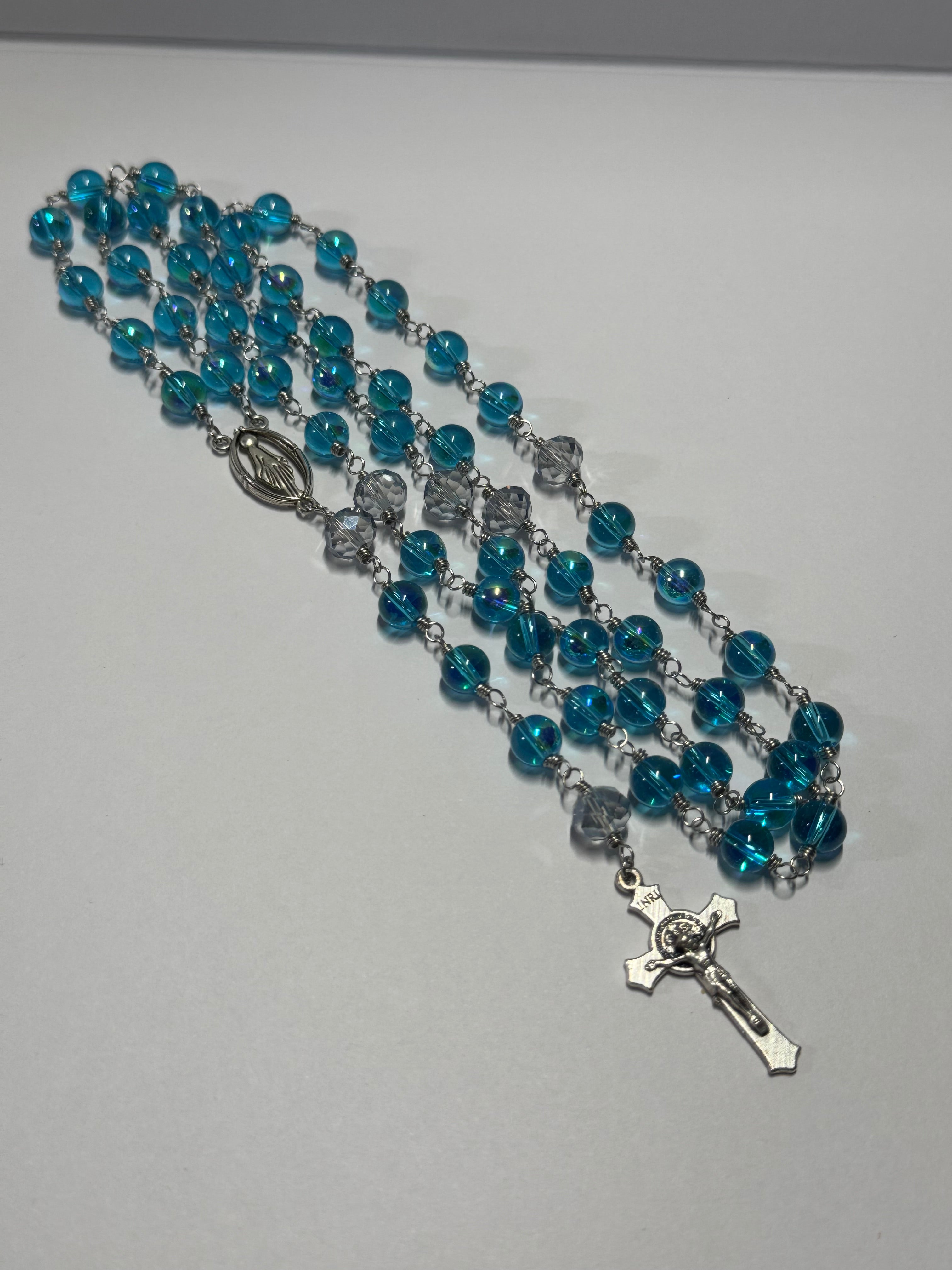 Rosary | Still Waters | Blue Glass and Clear Accent | R0013