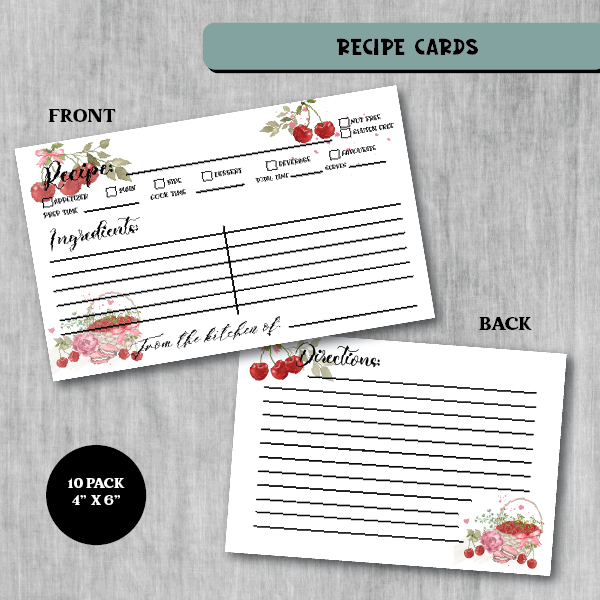 Recipe Cards | 4x6 | 10 Pack | Bowl of Cherries | RC-0121