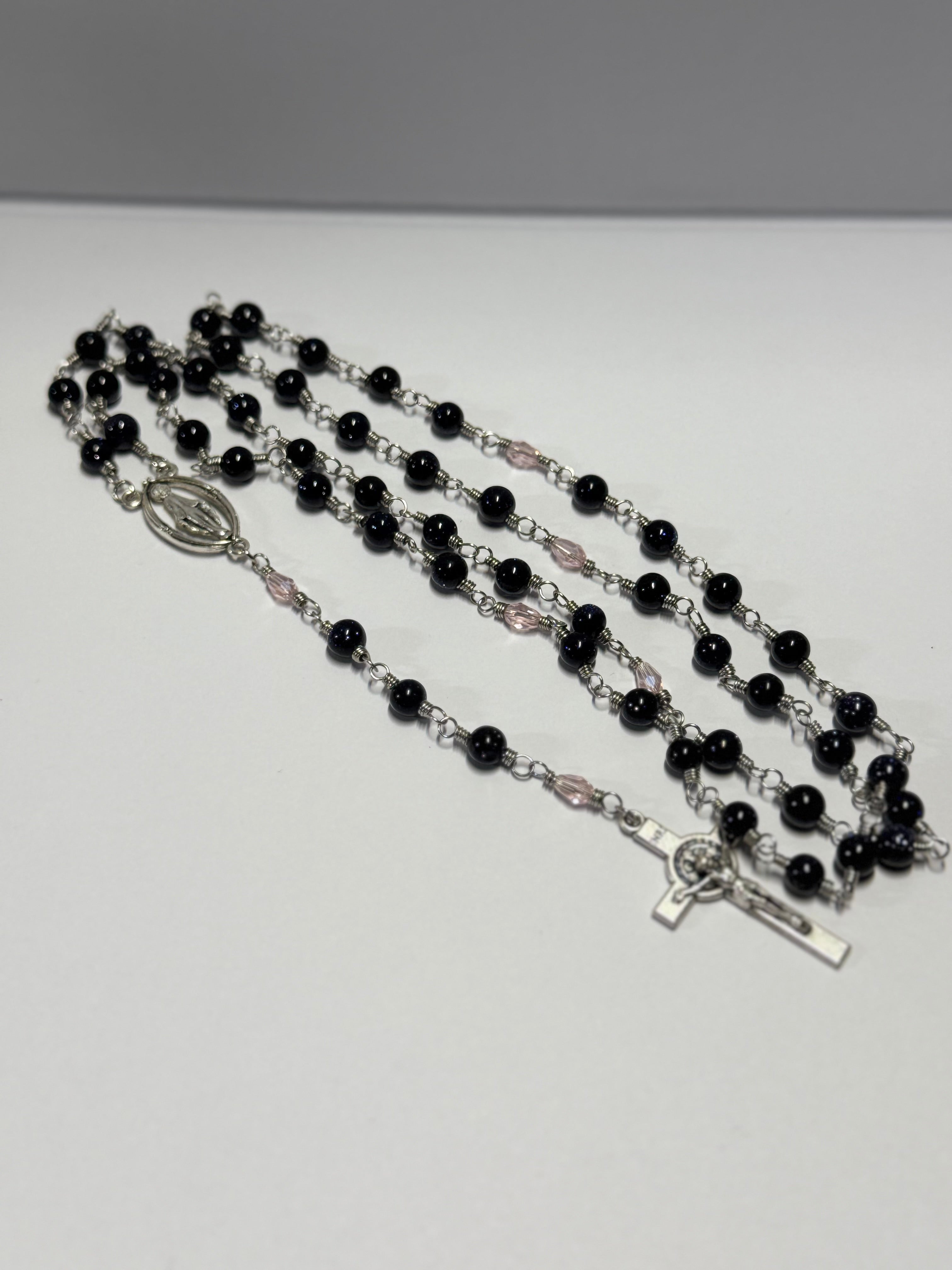 Rosary | Radiant Night | Blue Goldstone & Pink Facet Bead | R0012