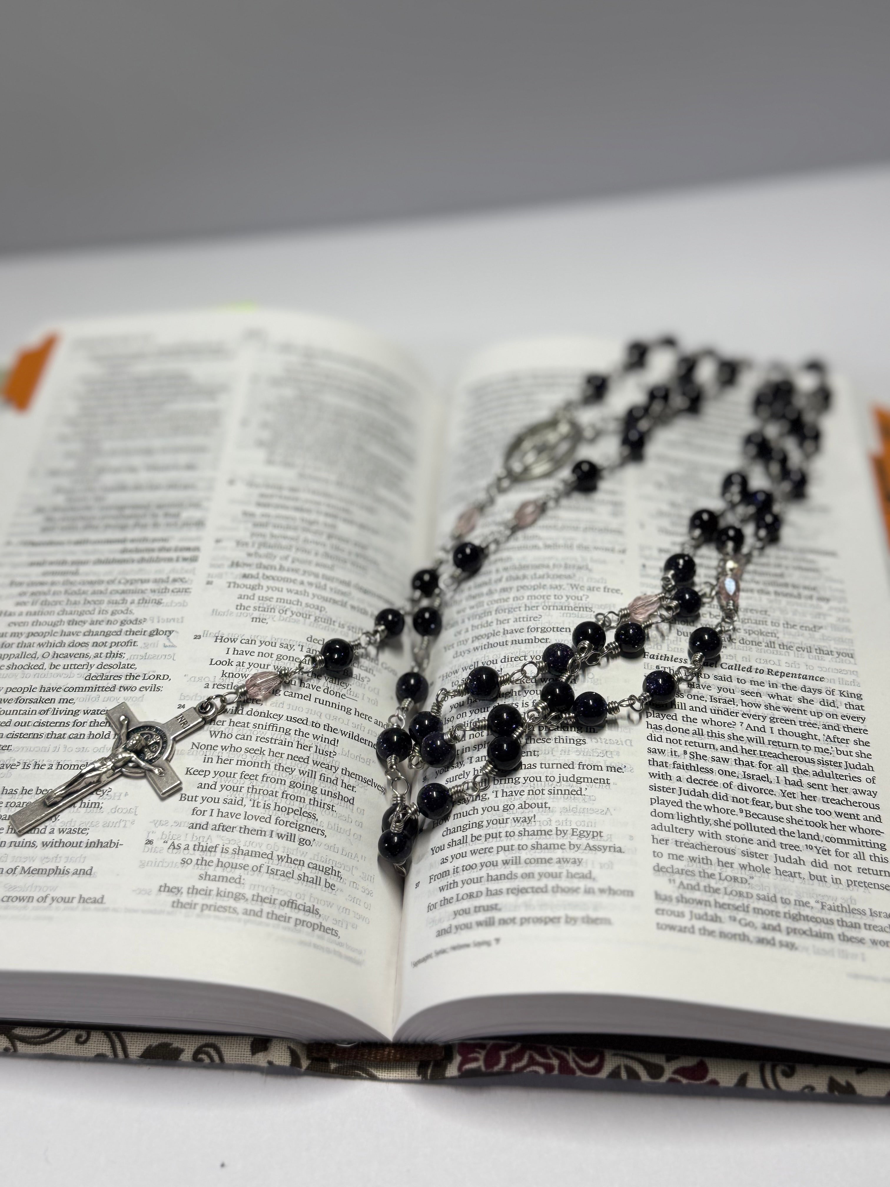 Rosary | Radiant Night | Blue Goldstone & Pink Facet Bead | R0012