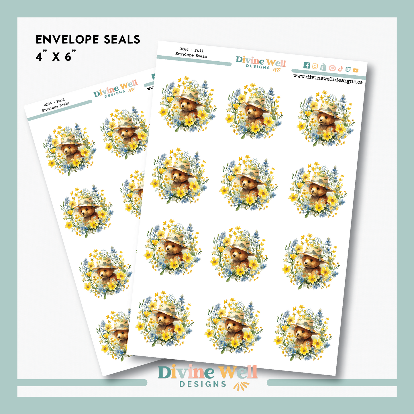 0284 - Teddy in Blooms - Envelope Seals