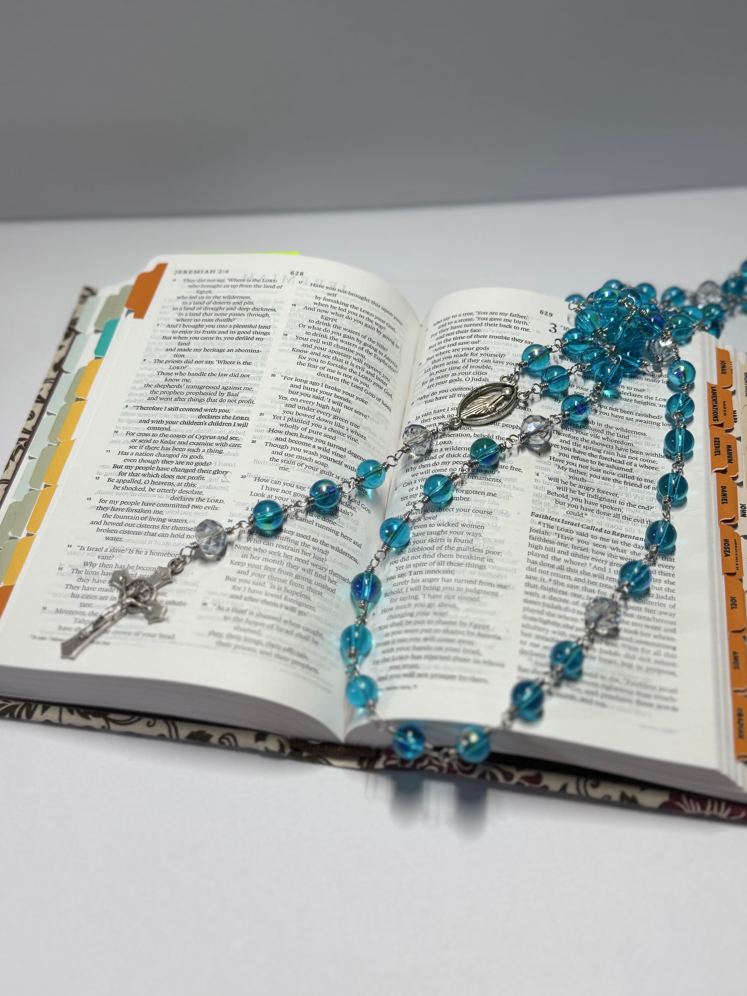 Rosary | Still Waters | Blue Glass and Clear Accent | R0013