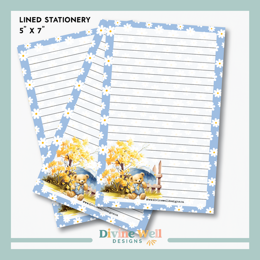 0284- Teddy in Blooms - Half Letter Writing Stationery Paper