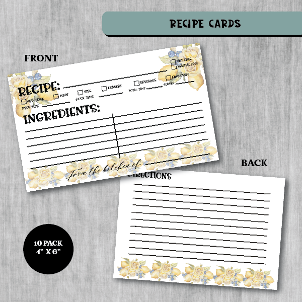 Recipe Cards | 4x6 | 10 Pack | Lemon Blossoms | RC-0135