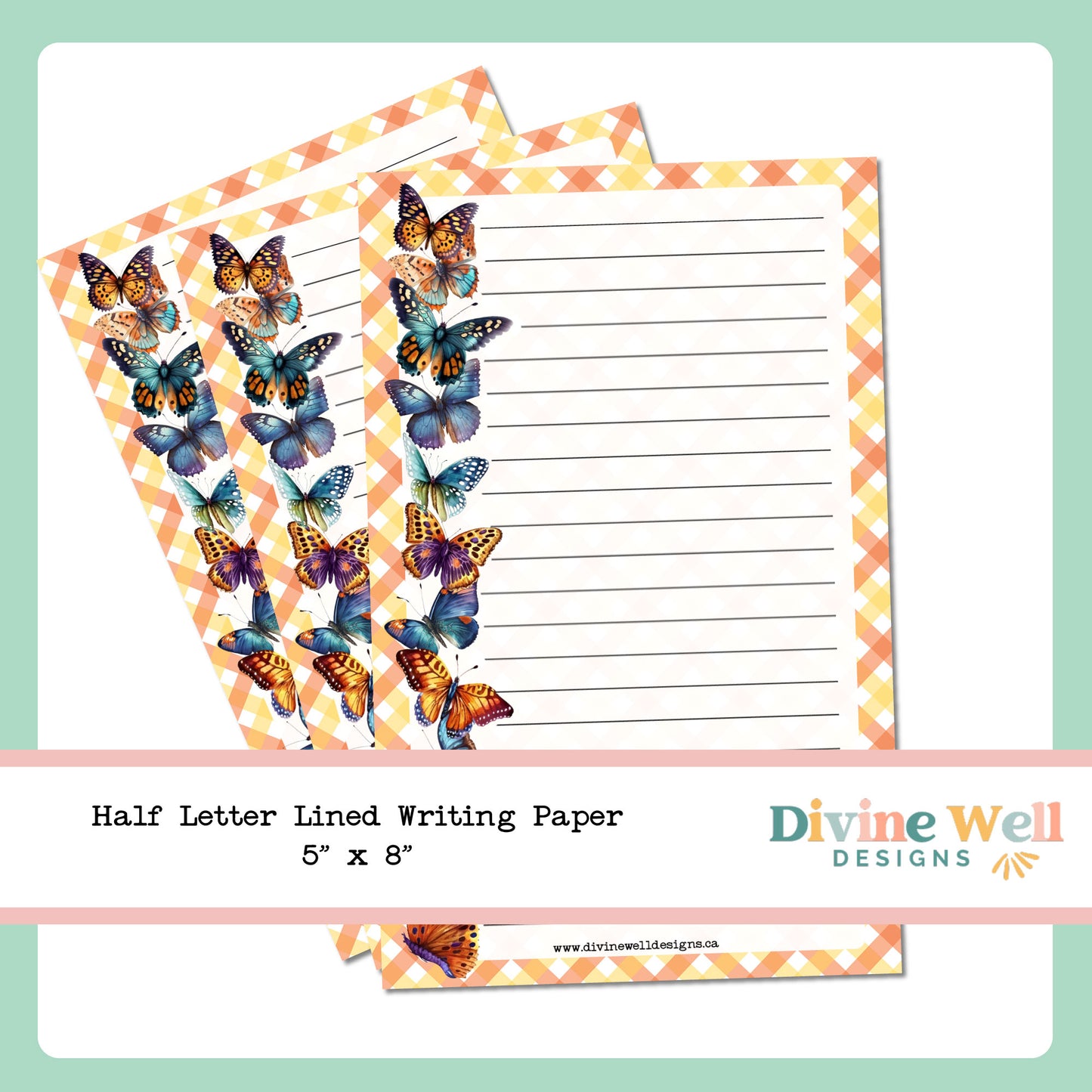 0001 - Vibrant Butterfly - Half Letter Writing Stationery Paper