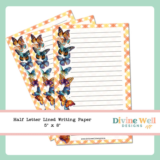 0001 - Vibrant Butterfly - Half Letter Writing Stationery Paper