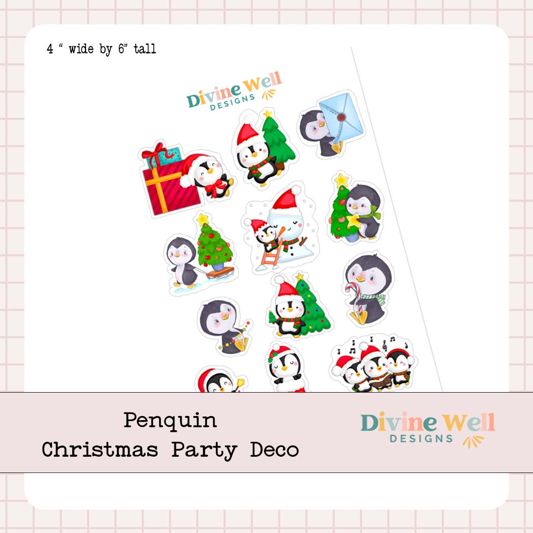 0196 - Penguin Christmas Party - Decorative Sticker Sheet