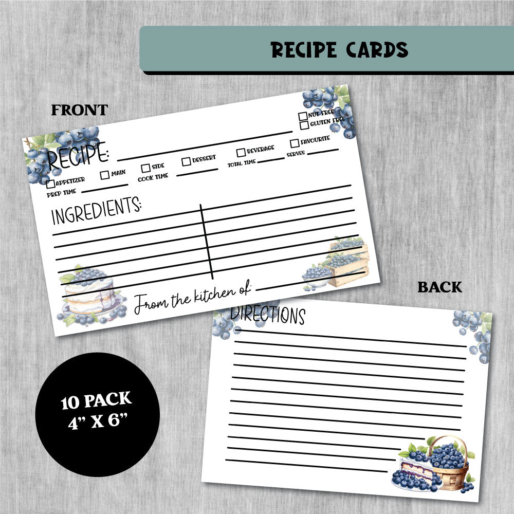Recipe Cards | 4x6 | 10 Pack | Blueberry | RC-301