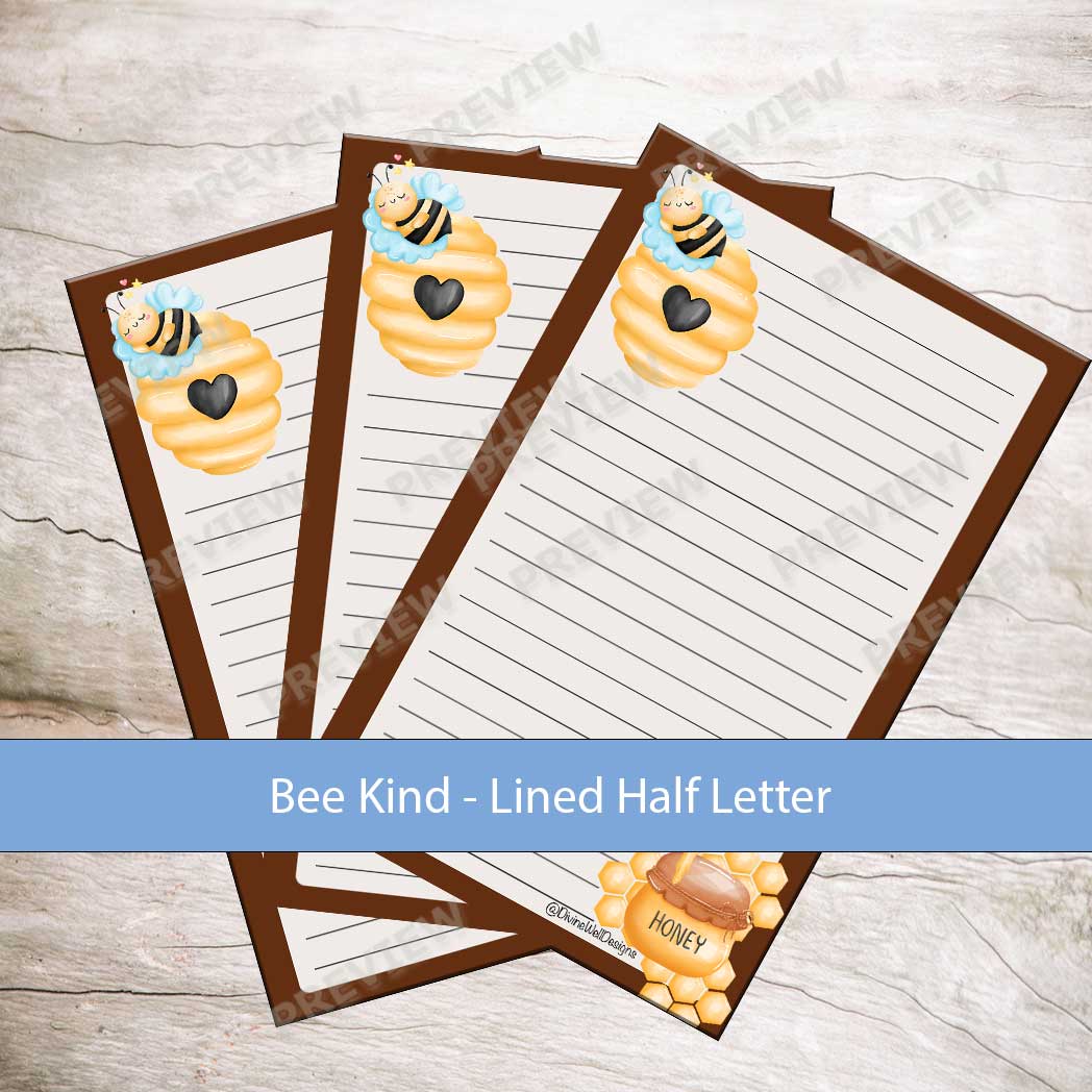 0049 - Bee Kind - Half Letter Writing Stationery Paper