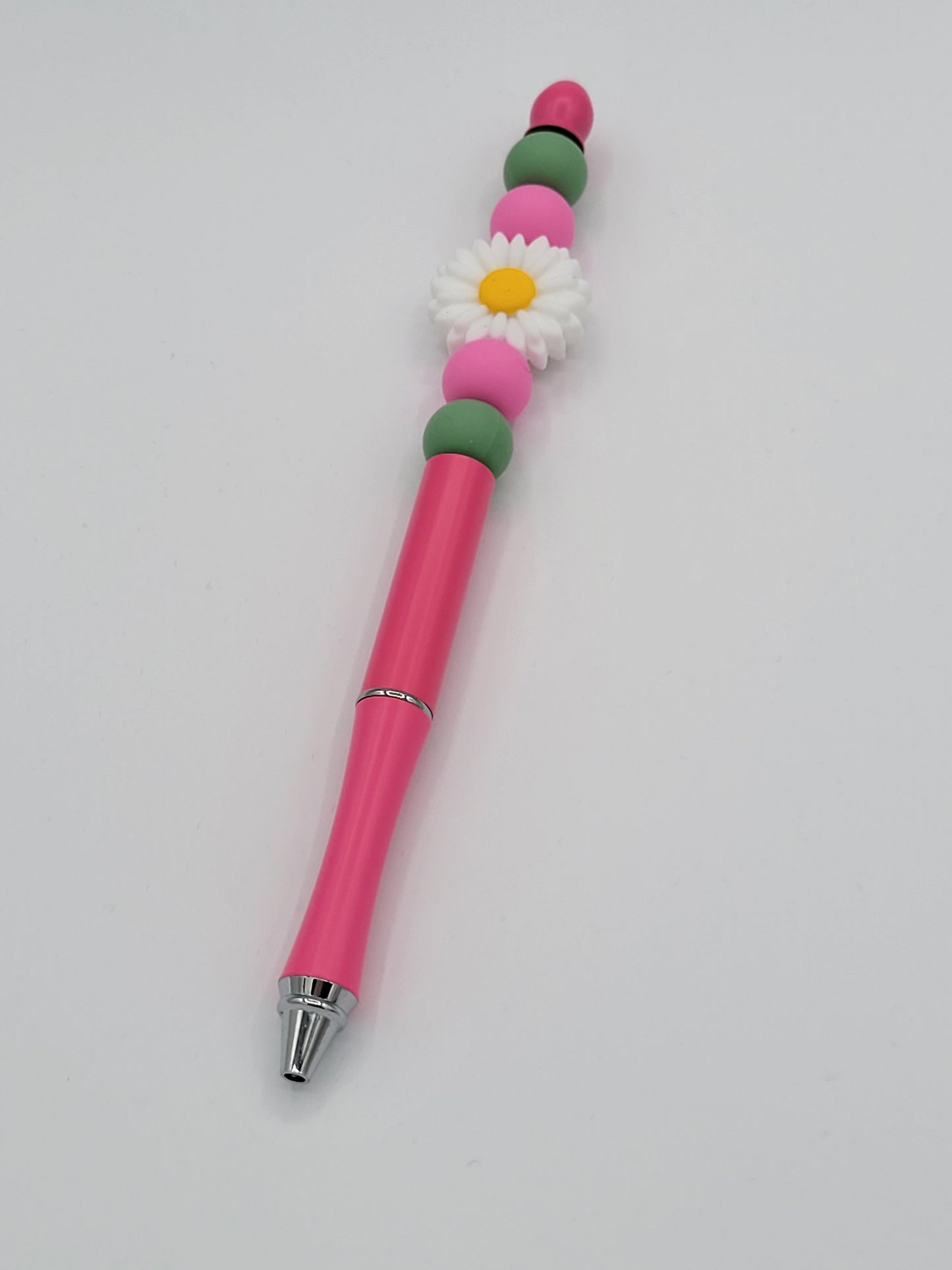 Daisy So White Pink Beaded Refillable Metal Pen