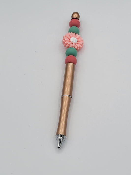 Rose Gold Daisy Beaded Refillable Metal Pen