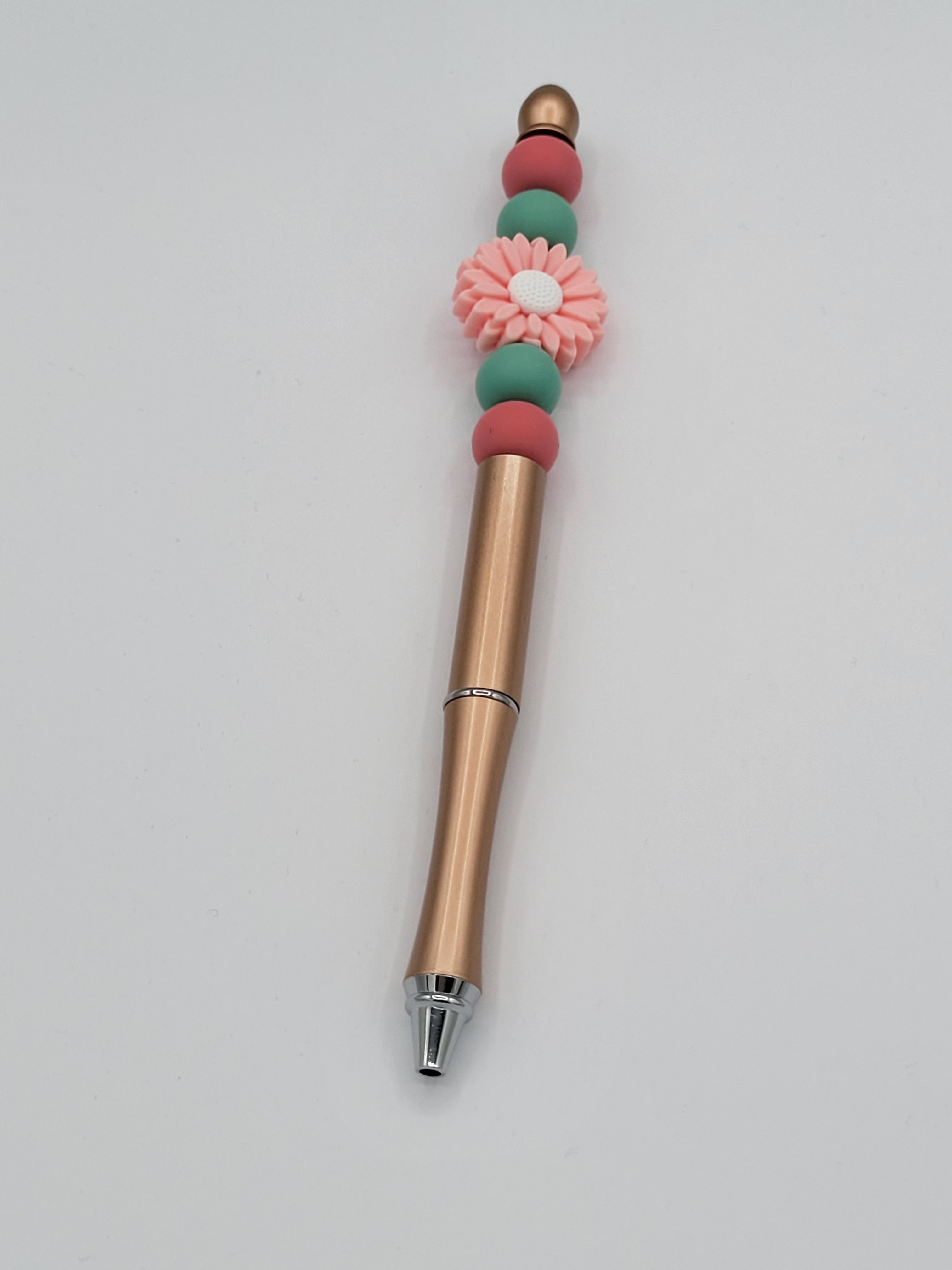 Rose Gold Daisy Beaded Refillable Metal Pen