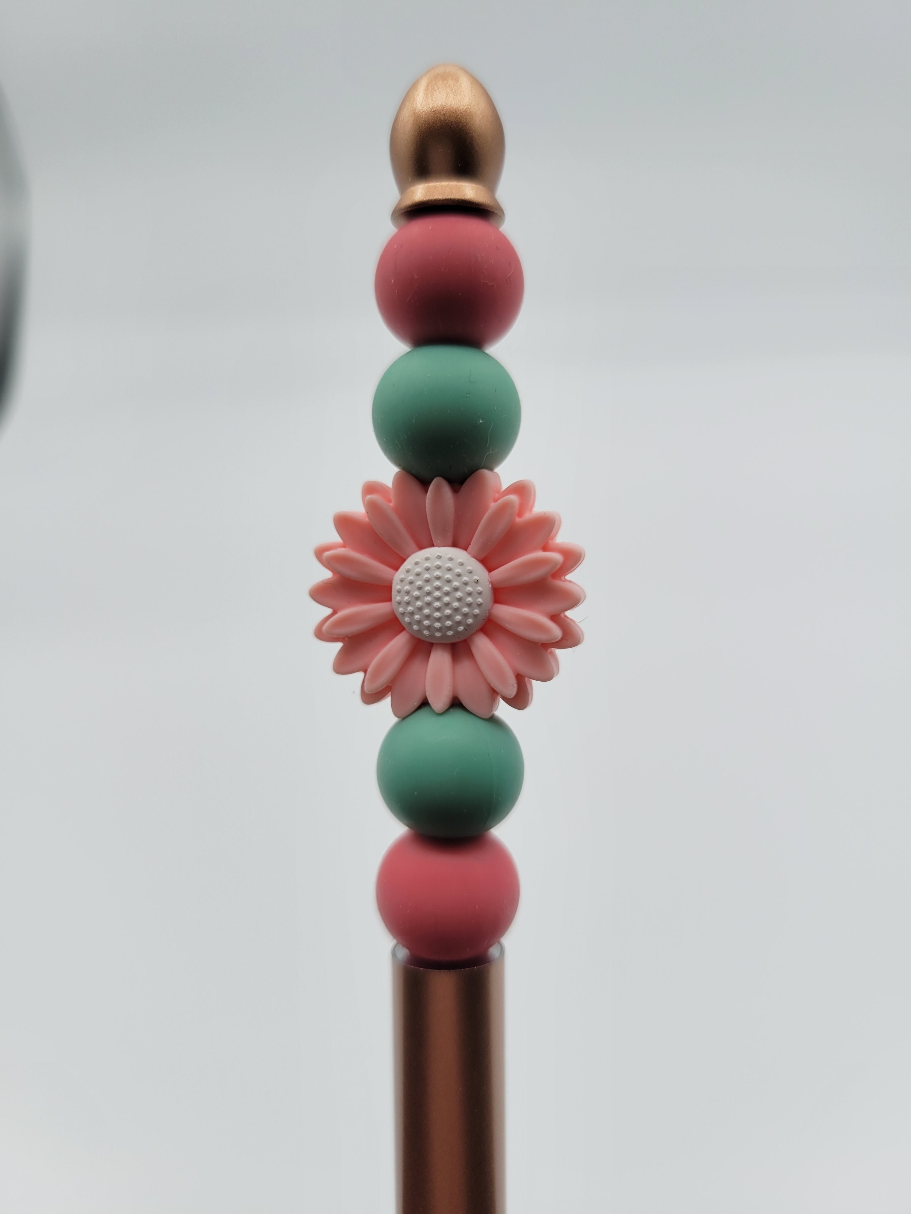 Rose Gold Daisy Beaded Refillable Metal Pen