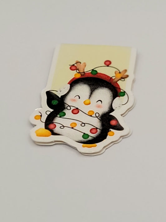 0193 - Tied in Lights Reindeer Penguin - Magnetic Bookmark