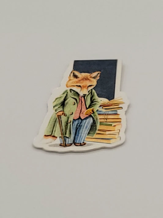 0115 - Vintage Fox with Books - Magnetic Bookmark