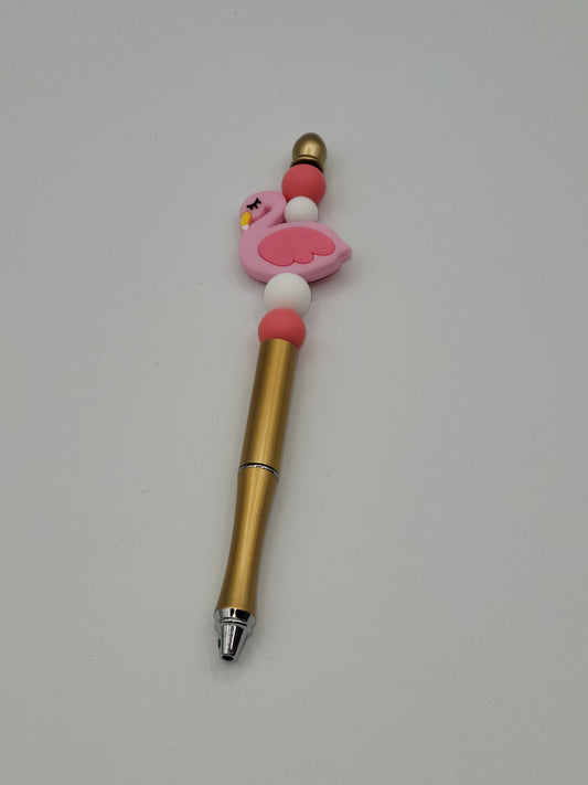 Flirty Flamingo Beaded Refillable Metal Pen