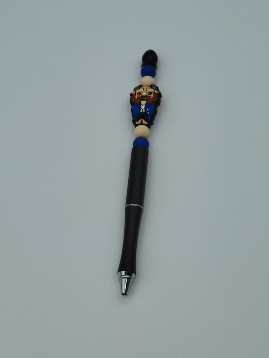 Grumpy Creature in Blue Beaded Refillable Metal Pen