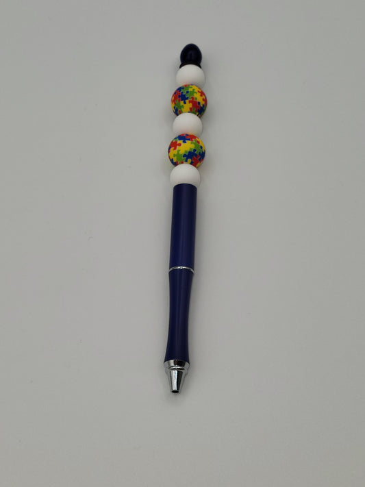 Puzzle Piece Beaded Refillable Metal Pen