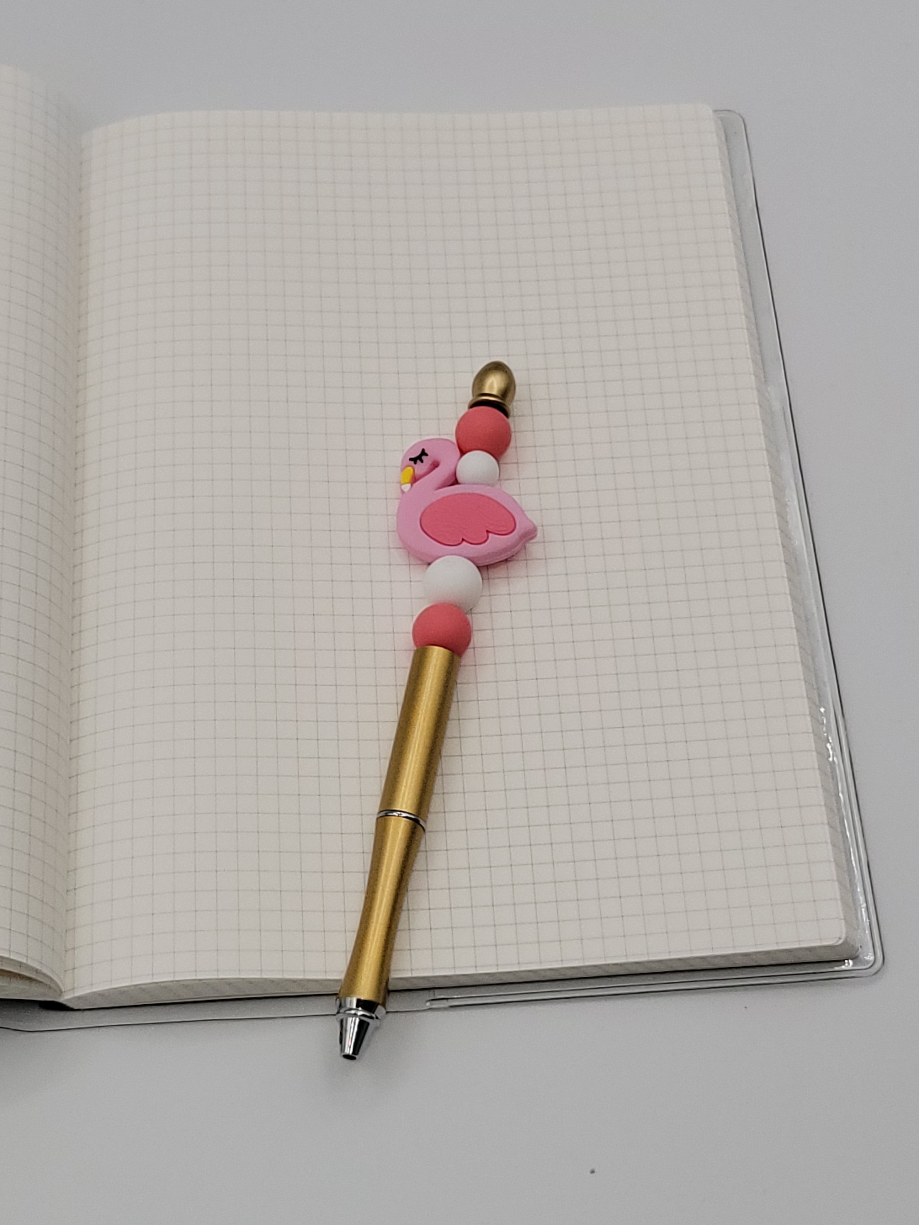 Flirty Flamingo Beaded Refillable Metal Pen