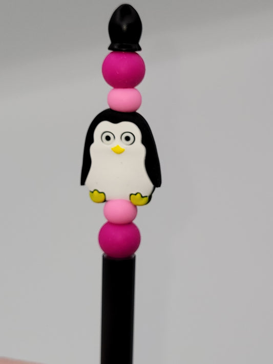 Colour Me Penguin Beaded Refillable Metal Pen