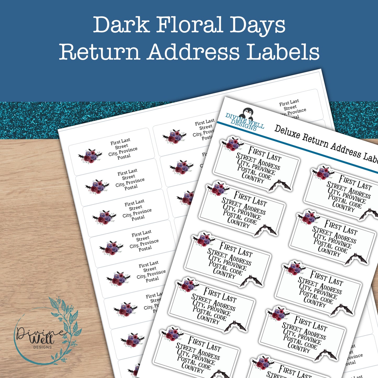 0163 - Dark Floral Days - Custom Return Address Labels