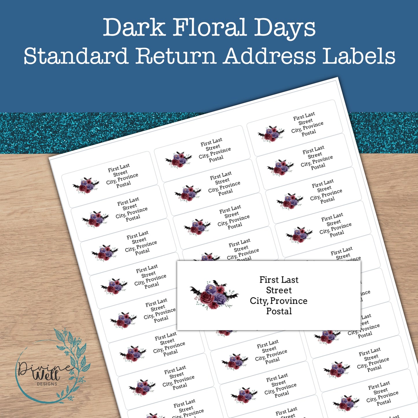 0163 - Dark Floral Days - Custom Return Address Labels