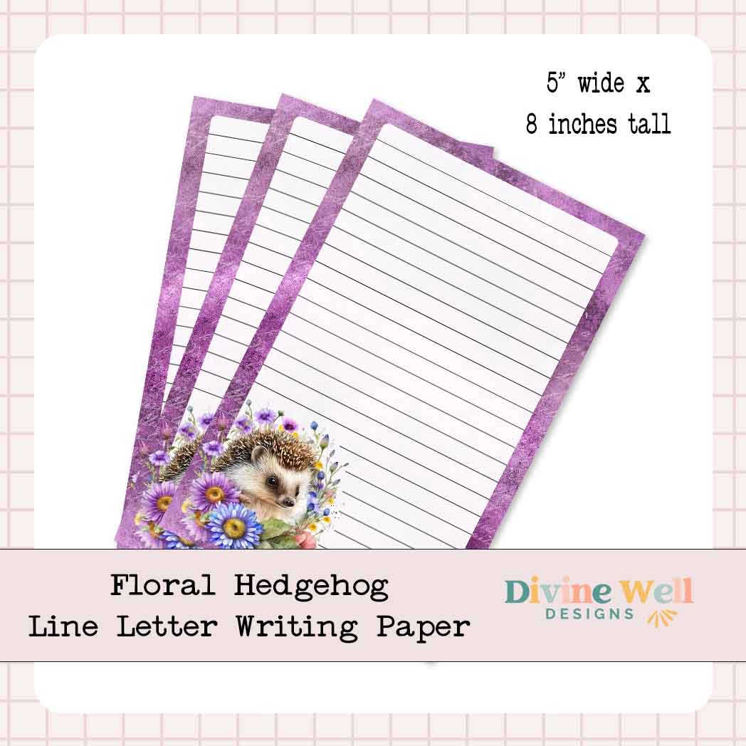 0223 - Floral Hedgehogs - Half Letter Writing Stationery Paper