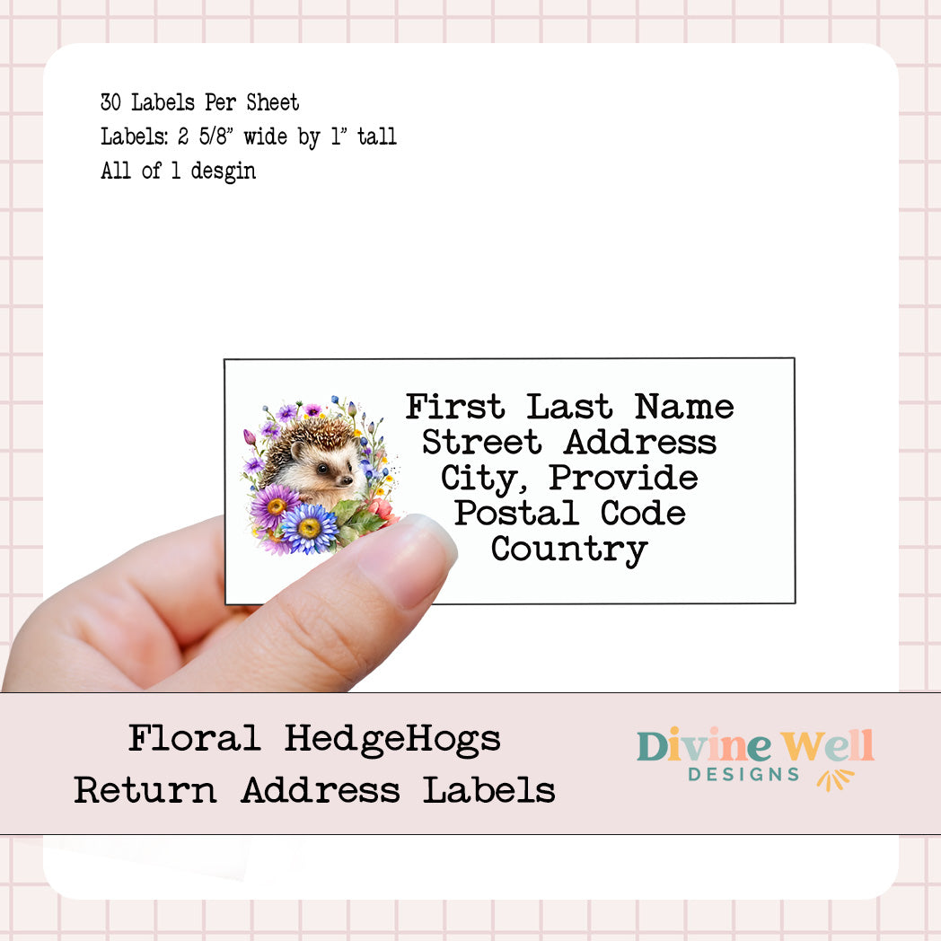 0223 - Floral Hedgehogs - Custom Return Address Labels