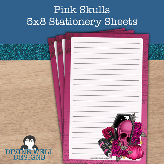 0161 - Pink Skulls - Half Letter Writing Stationery Paper