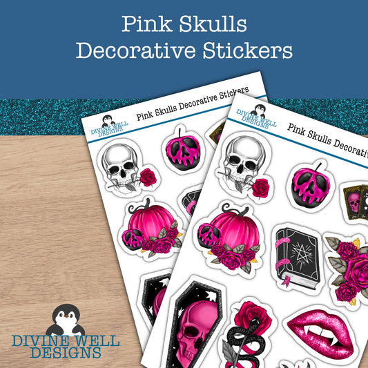 0161 - Pink Skulls - Decorative Sticker Sheet