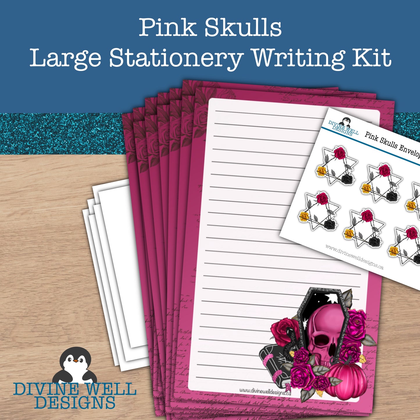 0161 - Pink Skulls - Letter Writing Kit