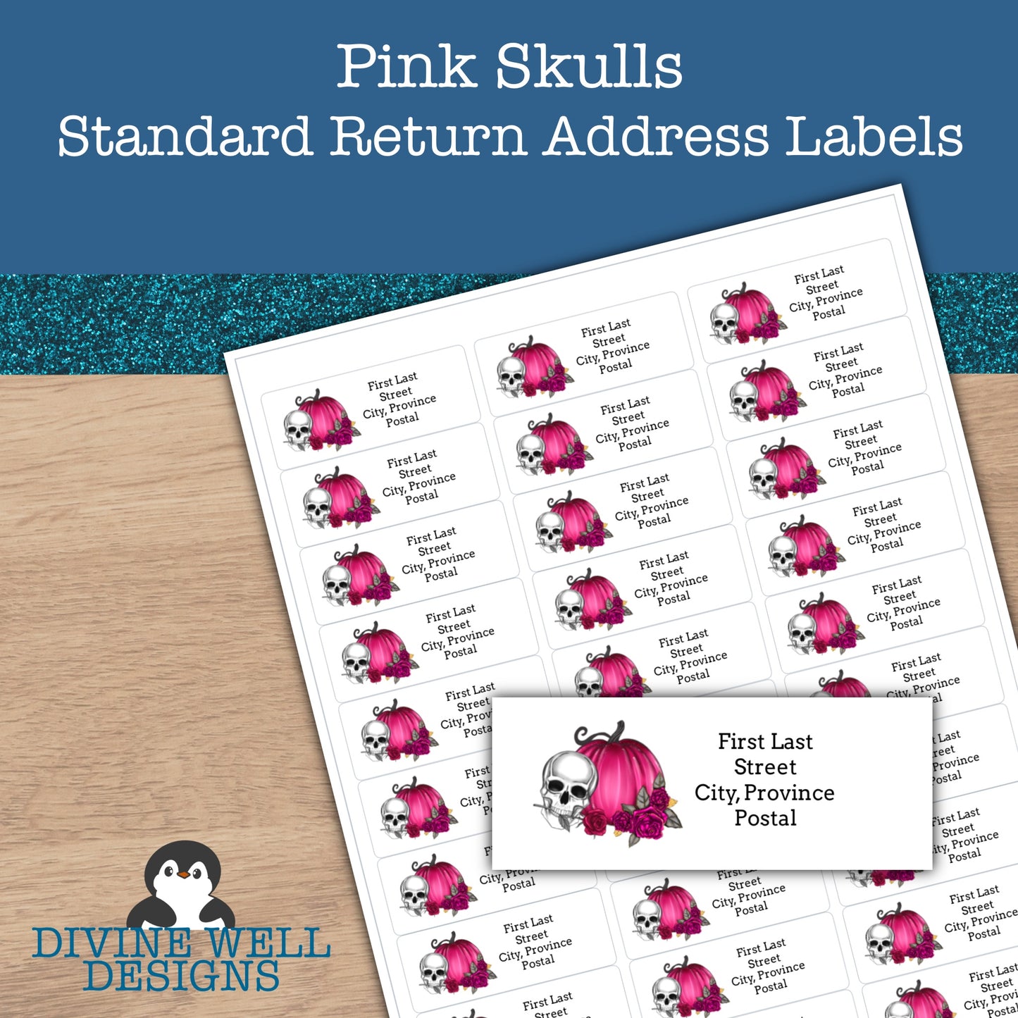 0161 - Pink Skulls - Custom Return Address Labels
