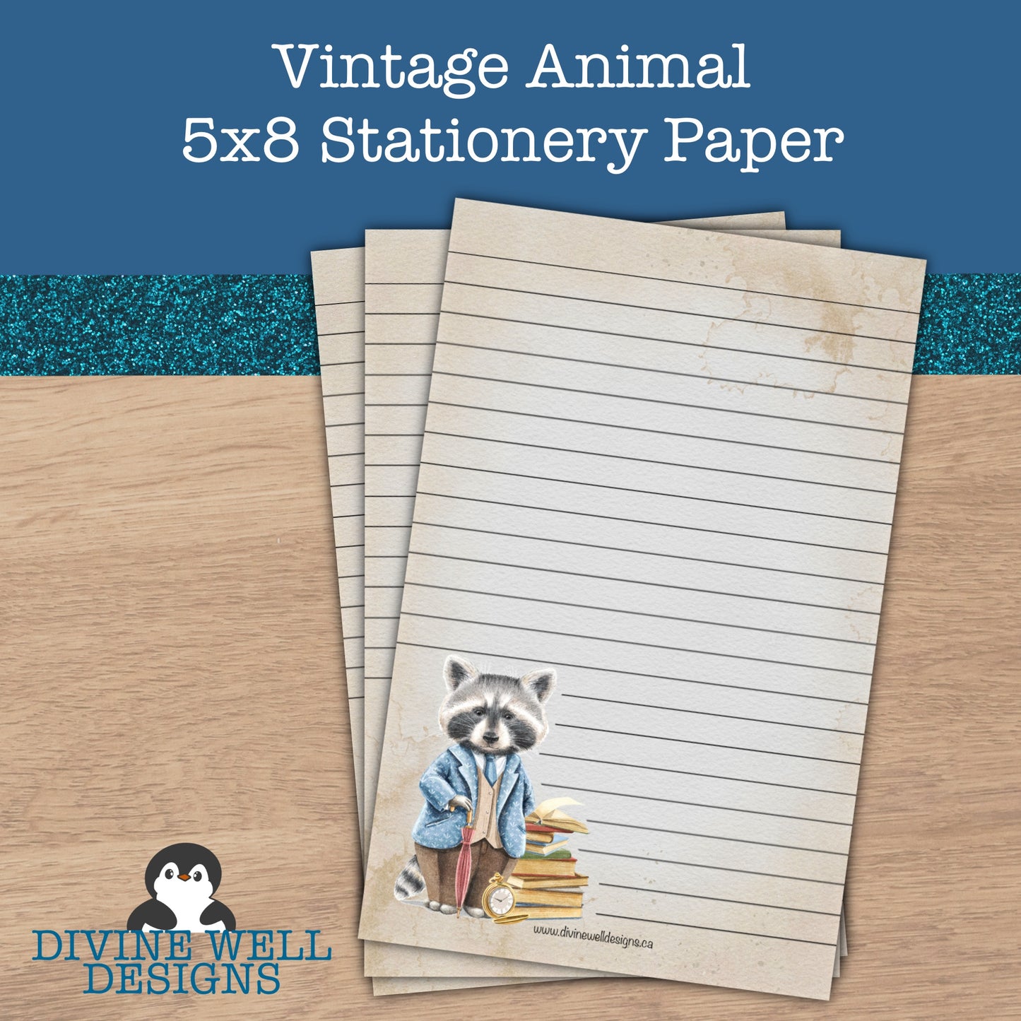 0115 - Vintage Animal - Half Letter Writing Stationery Paper
