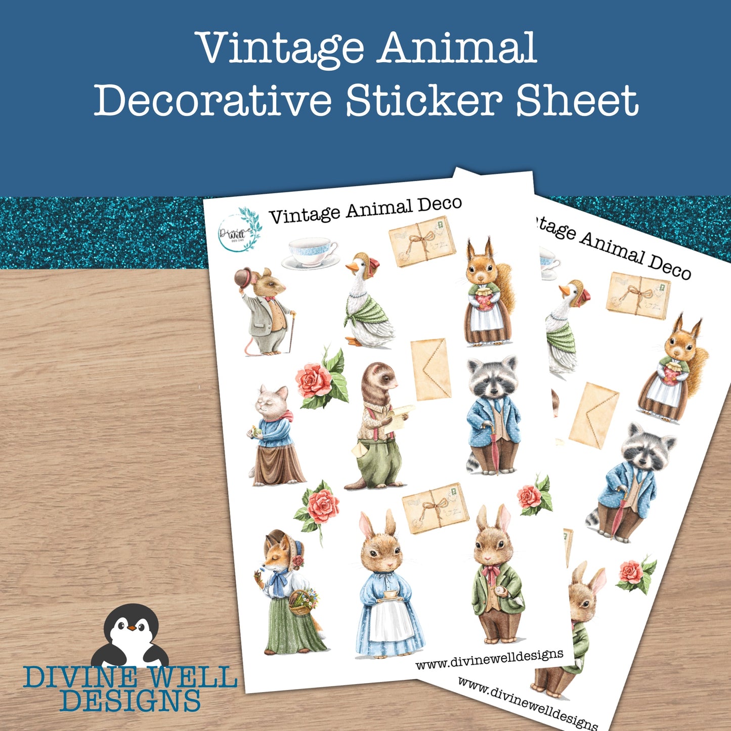 0115 - Vintage Animal - Decorative Sticker Sheet