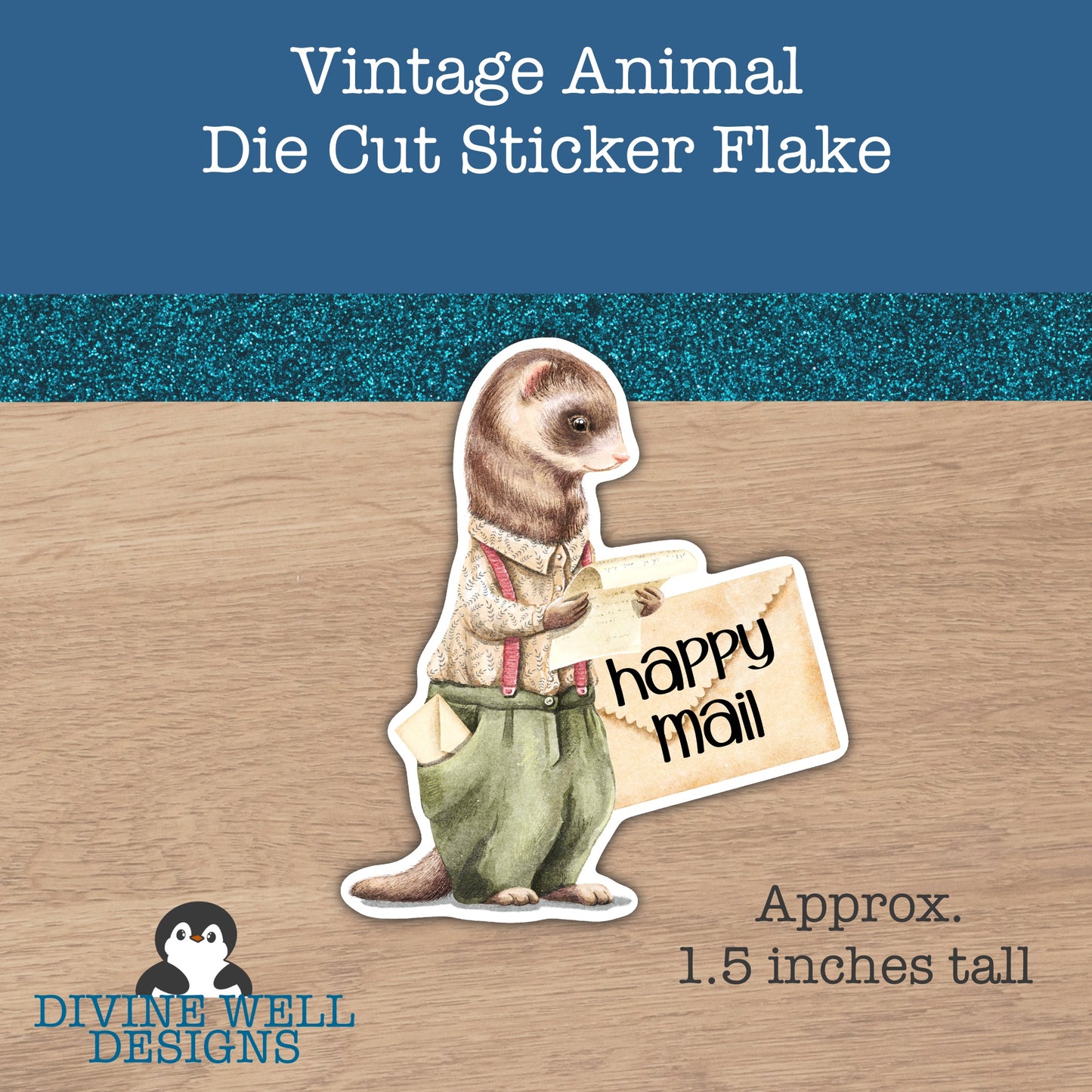 0115 - Vintage Animals - SF - Die Cut Happy Mail Sticker