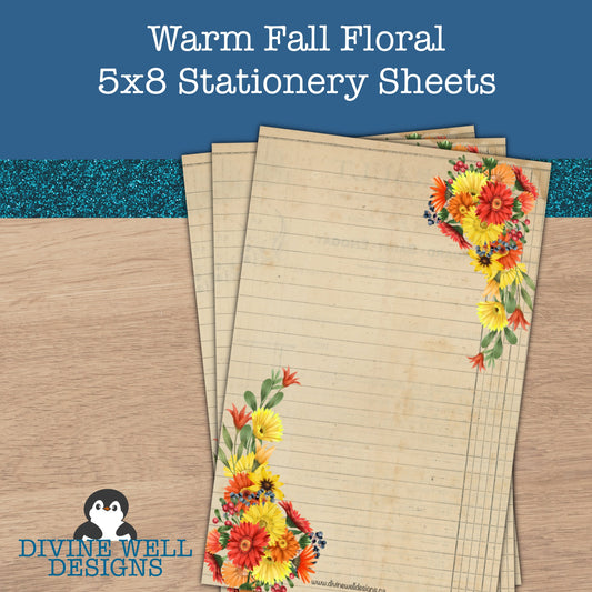 0151 - Warm Fall Florals - Half Letter Writing Stationery Paper