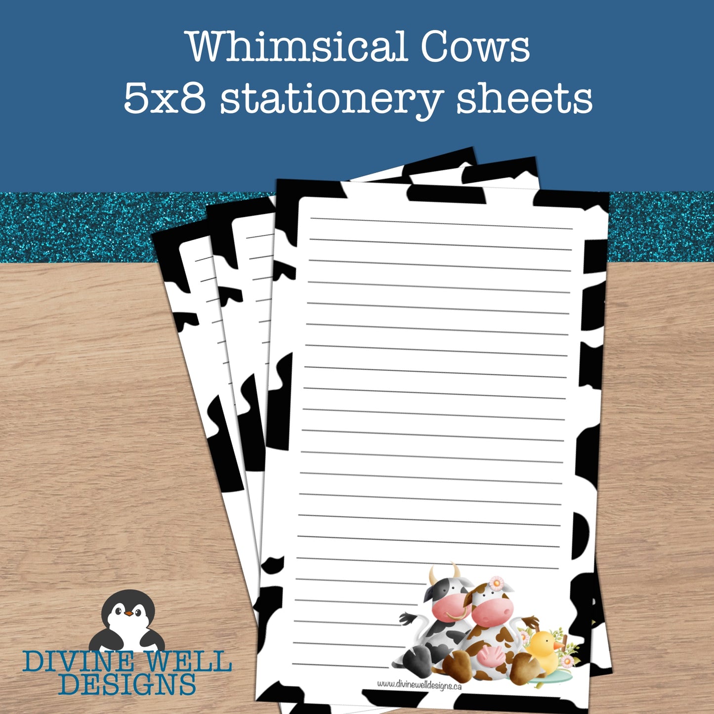 0138 - Whimsical Cows - Half Letter Writing Stationery Paper